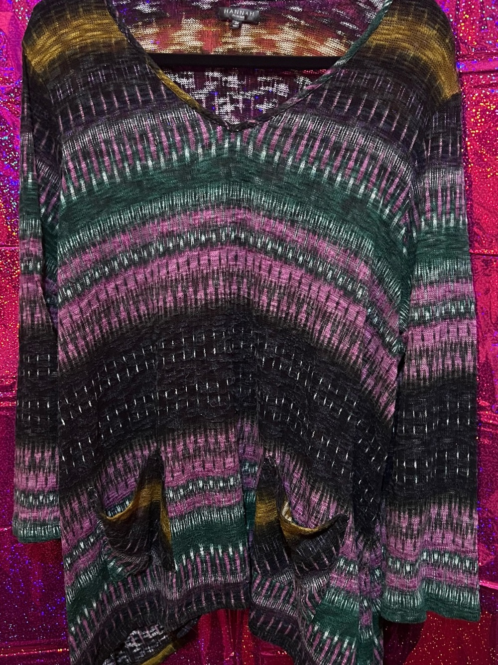 Hannah Multicolor Striped V-Neck Sweater - Pink, Green & Black